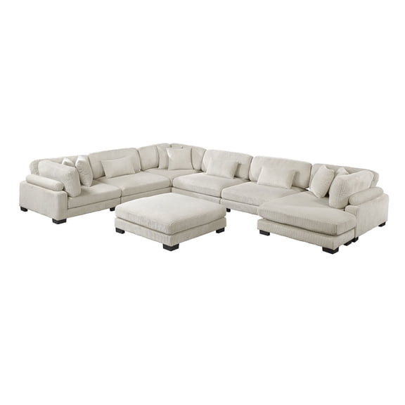 Lexicon Traverse Corduroy 6-Piece Modular Sectional with chaise in Beige