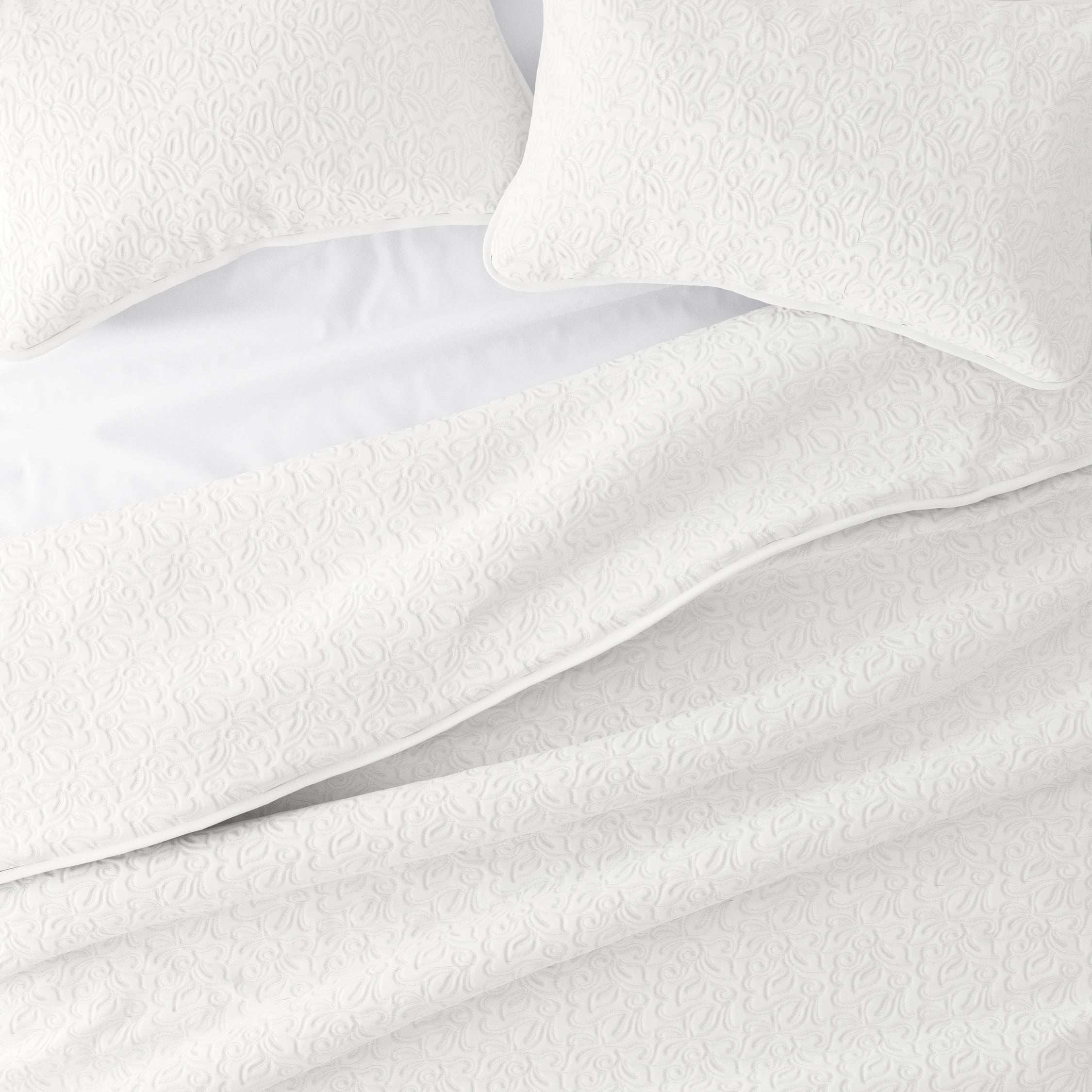 Noble Linens 3 Piece White Floral Stitch Quilt Set, Queen / Full