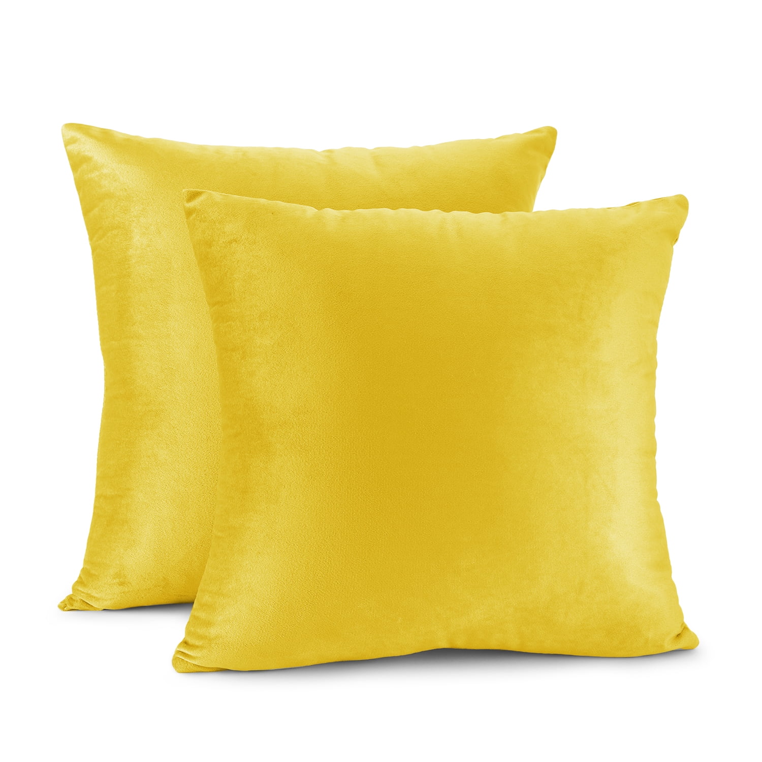 Clara Clark Plush Solid Decorative Microfiber Square Throw Pillow Cover with Throw Pillow Insert for Couch, Yellow, 24"x24"", 4 Piece Decorative Soft Throw Pillow Set