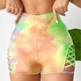 thumbnail image 4 of Workout Shorts Women Crisscross Hollow-Out Plaid Biker Short Leggings High Waisted Belly Control Stretch Shorts (XL, Yellow|Tie-dye), 4 of 6