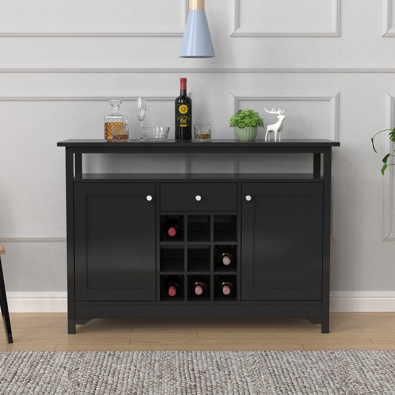 Wine Wine Display Kitchen Wooden with Storage Buffet Server
