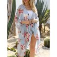 thumbnail image 4 of Encubrimientos Cárdigan Kimono con estampado floral para mujer Ups Frente abierto Batwing Mangas 3/4 Loose Bohemian Holiday Beach Bikini Casual Summer Chiffon Tops 1 1, 4 of 5