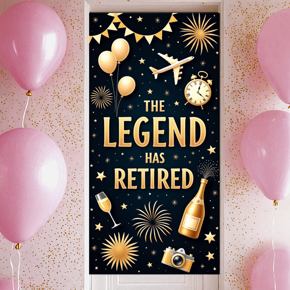 Decorative Design Retirement Banner Gold Theme Party Decoration Retirement Celebration Banner for Indoor Decoration Retirement Party Holiday Celebration