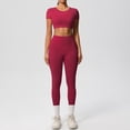 thumbnail image 5 of Afdoent Workout Sets For Women Solid Color Breathable Yoga Workout Running Gym Fitness Short Sleeve High Waisted Leggings 2 Piece Outfit Fashion Clothes, 5 of 5
