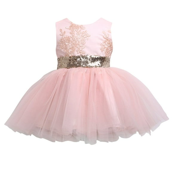 Toddler Kids Baby Flower Girls Bow Sequins Tulle Tutu Dress Princess Party Wedding Gown