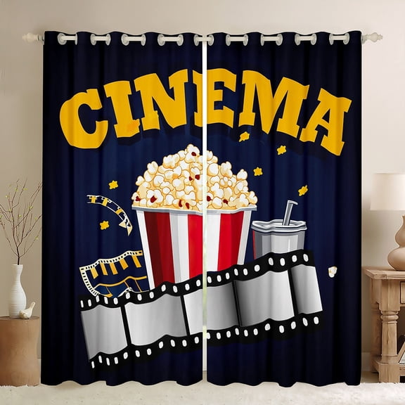 Manfei Movie Film Popcorn Blackout Curtains Set of 2 (52x84 Each), Cartoon Cinema Tricket Window Curtains, Teens Kids Boys Girls Adult Curtains and Drapes, Curtains and Drapes Decor