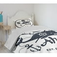 thumbnail image 4 of Ambesonne Vintage Quilted Bedspread Set 2 Pcs, Nautical Pirate Skull, Twin Size, Dark Blue White, 4 of 6