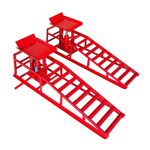 Hydraulic Car Ramps, 2 Pack Car Ramp High Lift, 11000LBS Automotive Truck Cars Service Ramps, Low Profile Oil Change Ramps with Support Jack for Car Truck Trailer Garage Repair (Red),