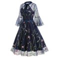thumbnail image 2 of Womens Dresses Halloween Retro Mid Sleeve Dark Gothic Embroidered Stitching Two Piece Set Spring Dress Blue S, 2 of 4
