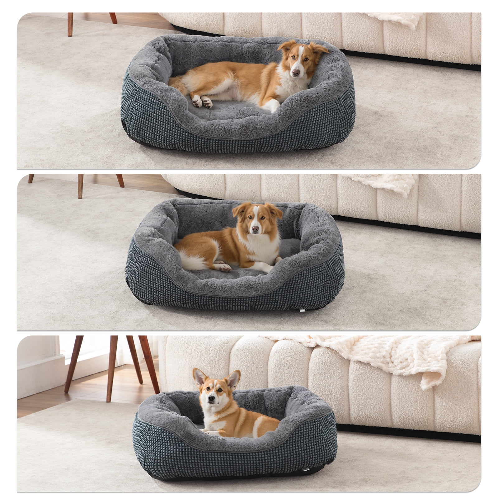 Small Dog Beds Washable, Puppy Beds for Small Dogs, Cat Beds for Indoor Cats, Rectangle Pet Beds with Anti Slip Bottom, Gray, 20"×19"×6"
