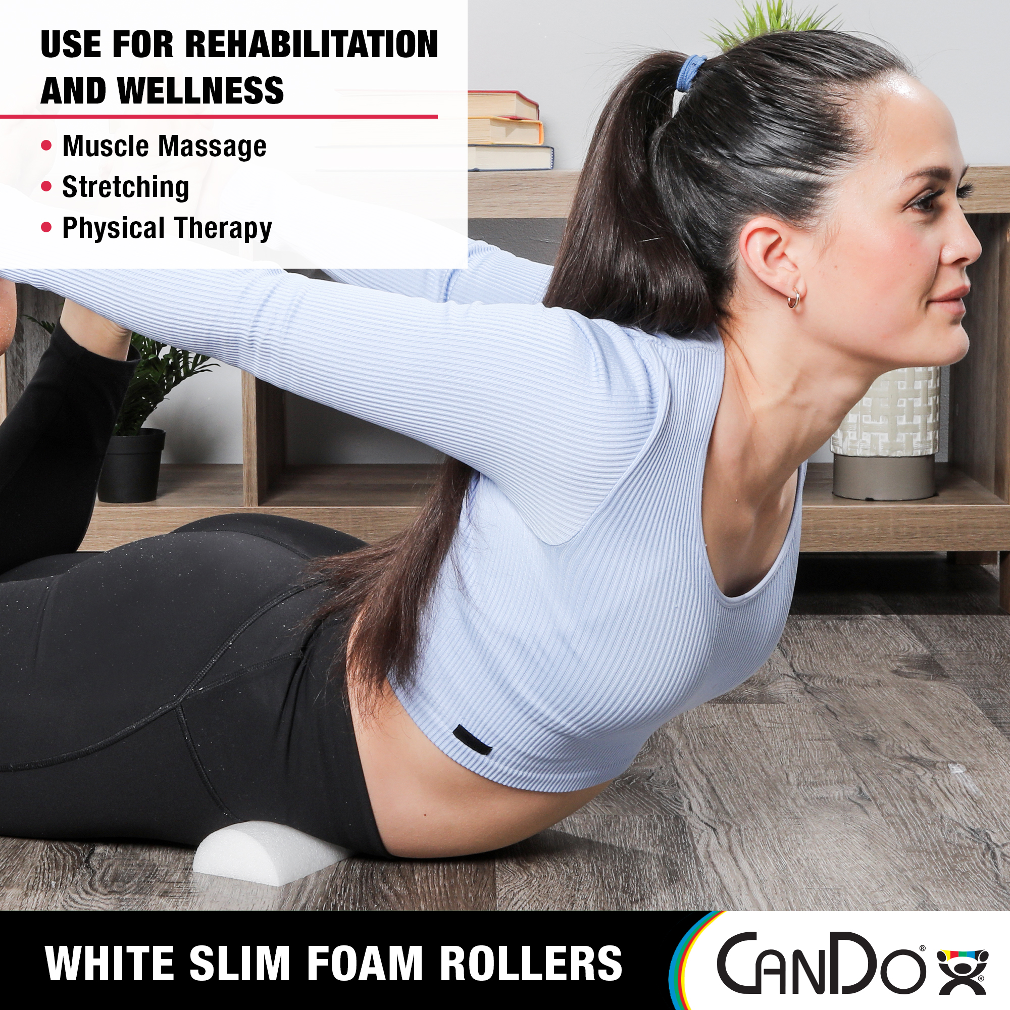 CanDo Slim White PE Foam Rollers for Exercise, Fitness, Muscle Restoration, Massage Therapy, Sport Recovery and Physical Therapy for Home, Clinics, Professional Therapy 3" x 36" Half-Round - image 4 of 6