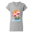 thumbnail image 2 of Wild Bobby, Flamingo Love Print, Animal Lover, Women Standard V-Neck Tee, Heather Grey, Small, 2 of 4