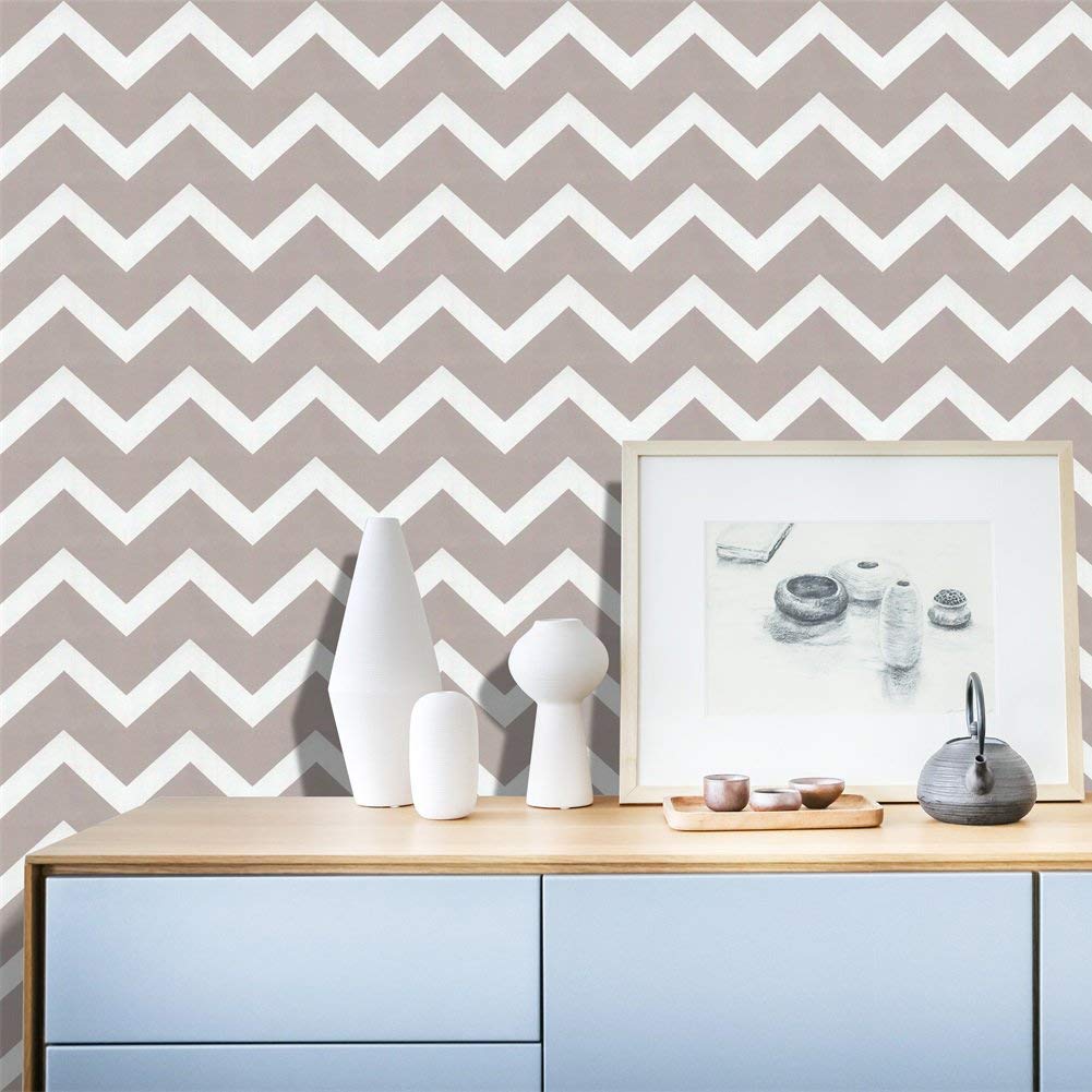 Peel and Stick Tan Zig Zag Wallpaper 17.7in x 19.7ft