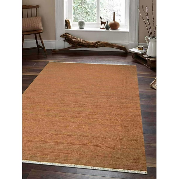 Rugsotic Carpets Hand Weave Kelim Woolen 8' x 10' Contemporary Area Rug Plum D00111ColorOrange