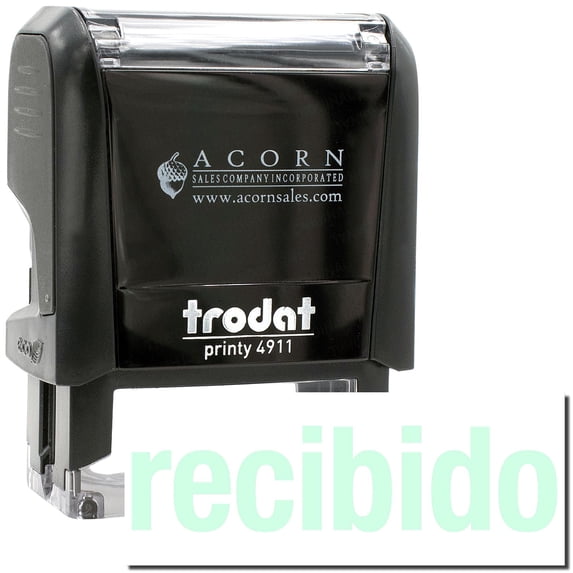 Self-Inking Bold Recibido Stamp, Trodat Printy 4911, Press and Print Stamping, Impression Size 5/8" x 1-1/2", Up to 10,000 Impressions - Mint Green Ink