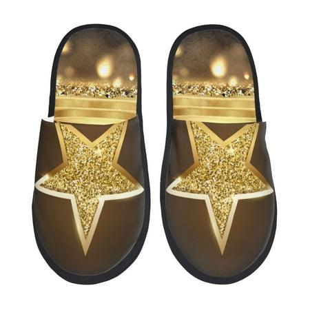 Balery Golden Glitter And Light Slient Indoor Furry Fleece Comfort House Shoes Soft Non-Slip Home Shoes Cotton slippers House Slippers-- Medium