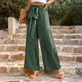 thumbnail image 2 of Boho Tiered Palazzo Pants for Women, High Rise Belted Wide Leg Trousers, Casual Spliced Loose Slacks, Summer Flowy Bottoms, 2 of 7