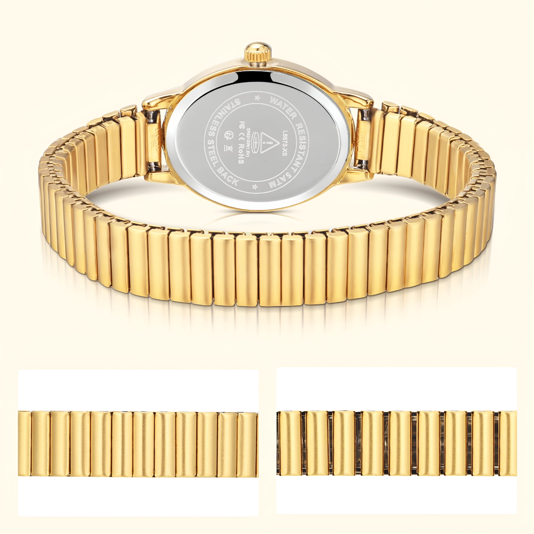 DESIGNICE Gold Watches for Women Easy Read Ladies Quartz Wrist Watch with Stainless Steel Expansion Band Waterproof Watch Gift for Woman