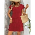 thumbnail image 4 of Women'S Elegant Chiffon Ruffle Tiered Layered Crewneck Flutter Sleeve Cocktail Party Flowy Midi Dress Wine Red XL, 4 of 7