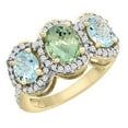 thumbnail image 1 of 14K Yellow Gold Natural Green Amethyst & Aquamarine 3-Stone Ring Oval Diamond Accent, size 9.5, 1 of 2