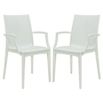 Patio Dining Armchairs - Indoor Outdoor Side Chairs - Set of 2 - White Weave Design