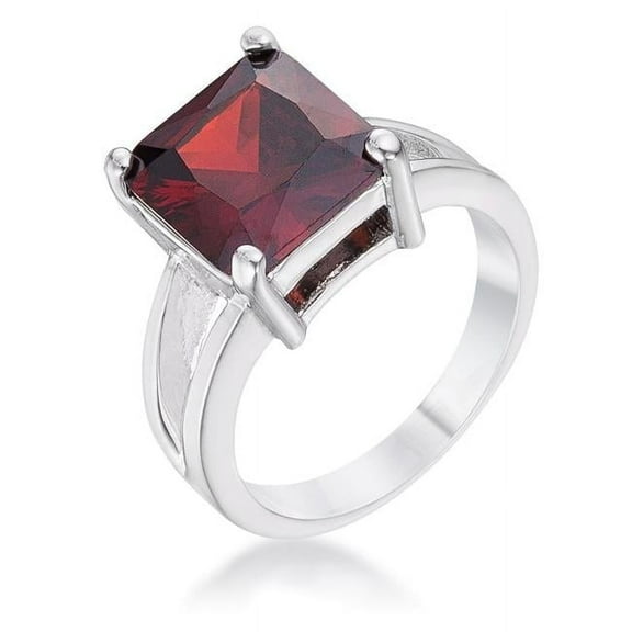 Precious Stars R07595R-S13-05 Precious Stars Silvertone Princess-Cut Garnet Red Cubic Zirconia Ring