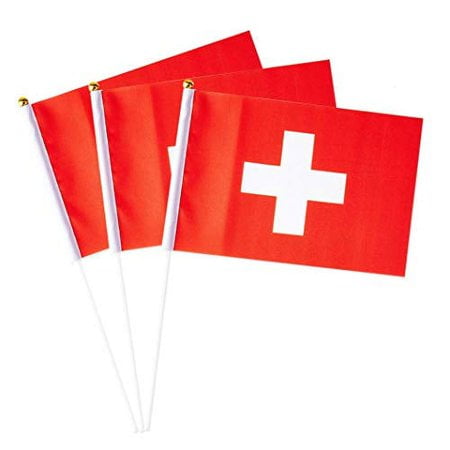 switzerland Flag swiss Small Stick Mini Hand Held Flags Decorations 1 Dozen (12 pack)