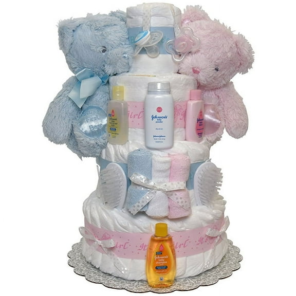 Twins Baby First Year Diaper Cake 4 Tiers