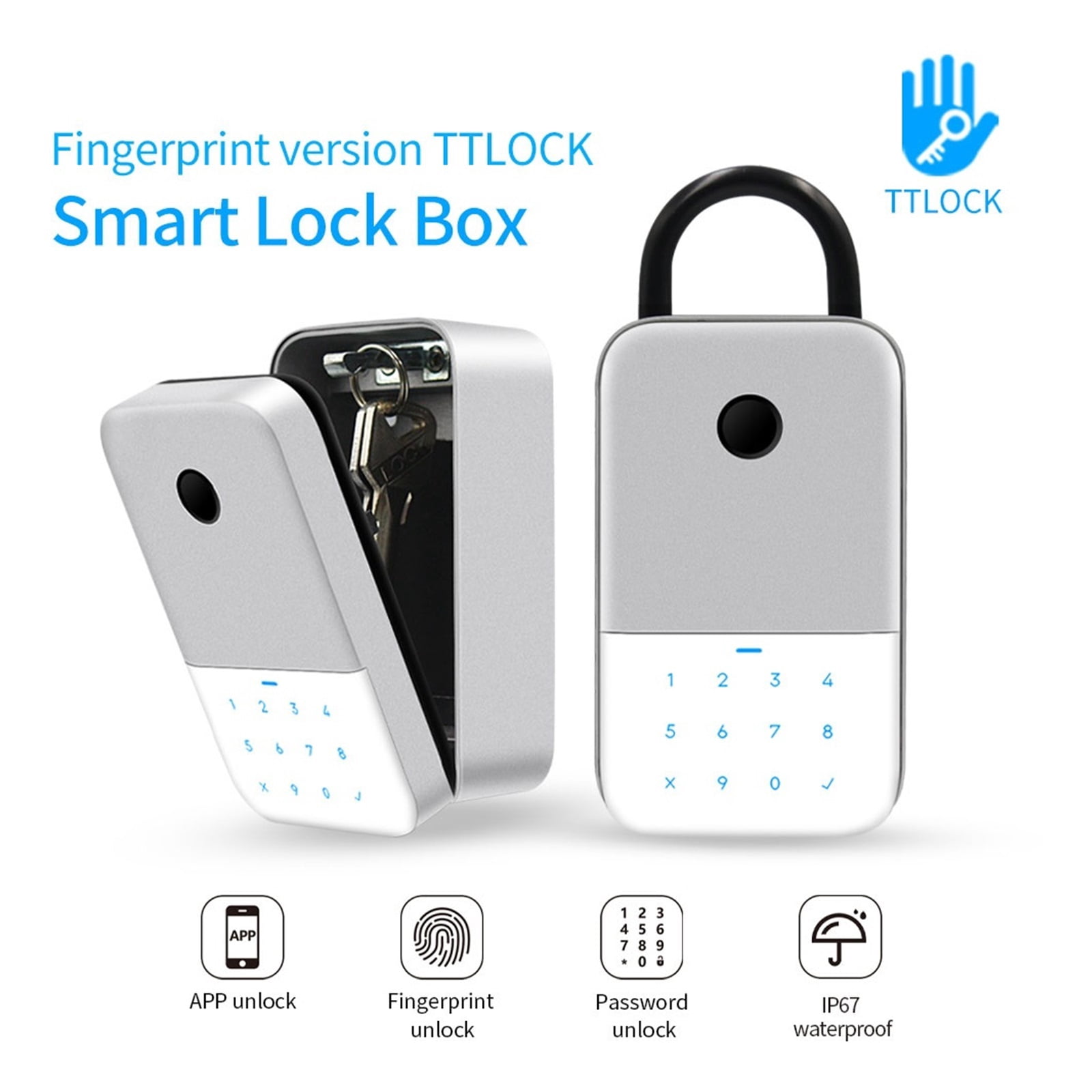 Waterproof TTLOCK App Remote Access Finrprint Digital Key Box Wall Mount Security Stora Lockbox Anti-theft Box ,Upgraded Security Combination Lock