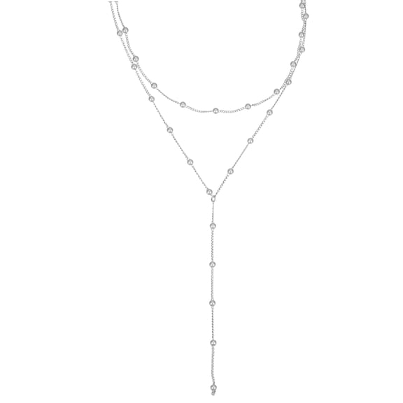 Uxcell Lariat Necklace for Women, Dainty Y-Shaped Pendant Long Necklaces Trendy Simple Layered Beaded Chain Drop for Wedding Jewelry Gifts, Silver