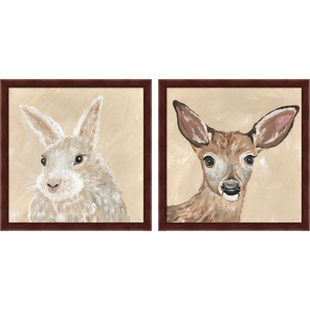 Benny the Bunny and Snowy the Deer Beige Canvas Prints for Kids