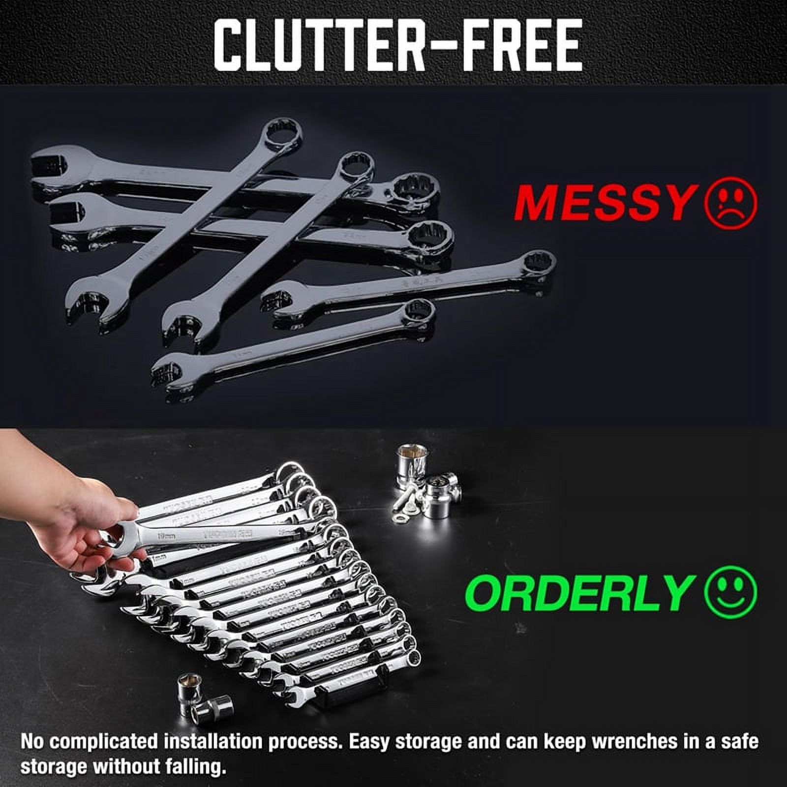 64 Slot ABS Wrench Organizer, Hanging Organizer for Tool Boxes and Walls, Suitable for SAE and Metric Wrench Storage