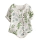 thumbnail image 1 of Mujer Botones O-cuello Manga corta Estampado floral Botones Algodón Lino Vintage Top Pompotops hkajfhjk464258, 1 of 1