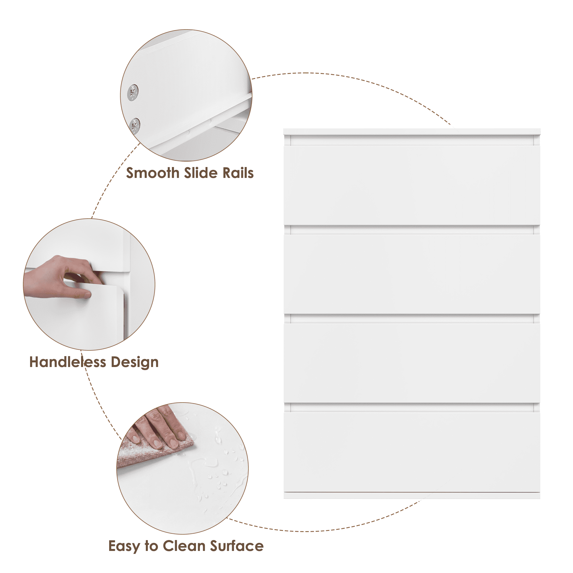Homfa 4 Drawer White Dresser, Modern Storage Cabinet for Bedroom, Chest of Drawers Wood Organizer for Living Room