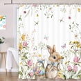 thumbnail image 3 of Spring Easter Bunny Shower Curtains, Cute Rabbits Floral Plant Watercolor Flower Shower Curtain Set for Bathroom, Holiday Bathroom Bathtubs Decor Washable Durable Fabric with Hooks 70x70IN, 3 of 7