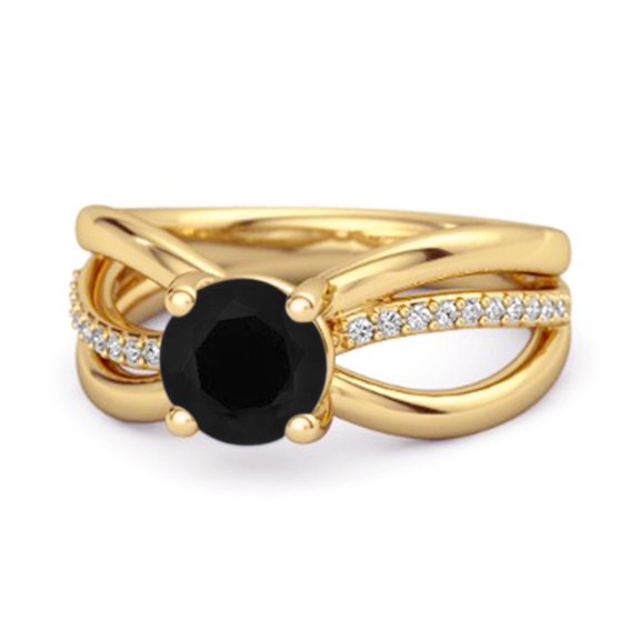 Stackable 3 Band 925 Sterling Silver Gold Vermeil 0.25 Ctw Black Spinel Women Valentines Day Gifts Ring