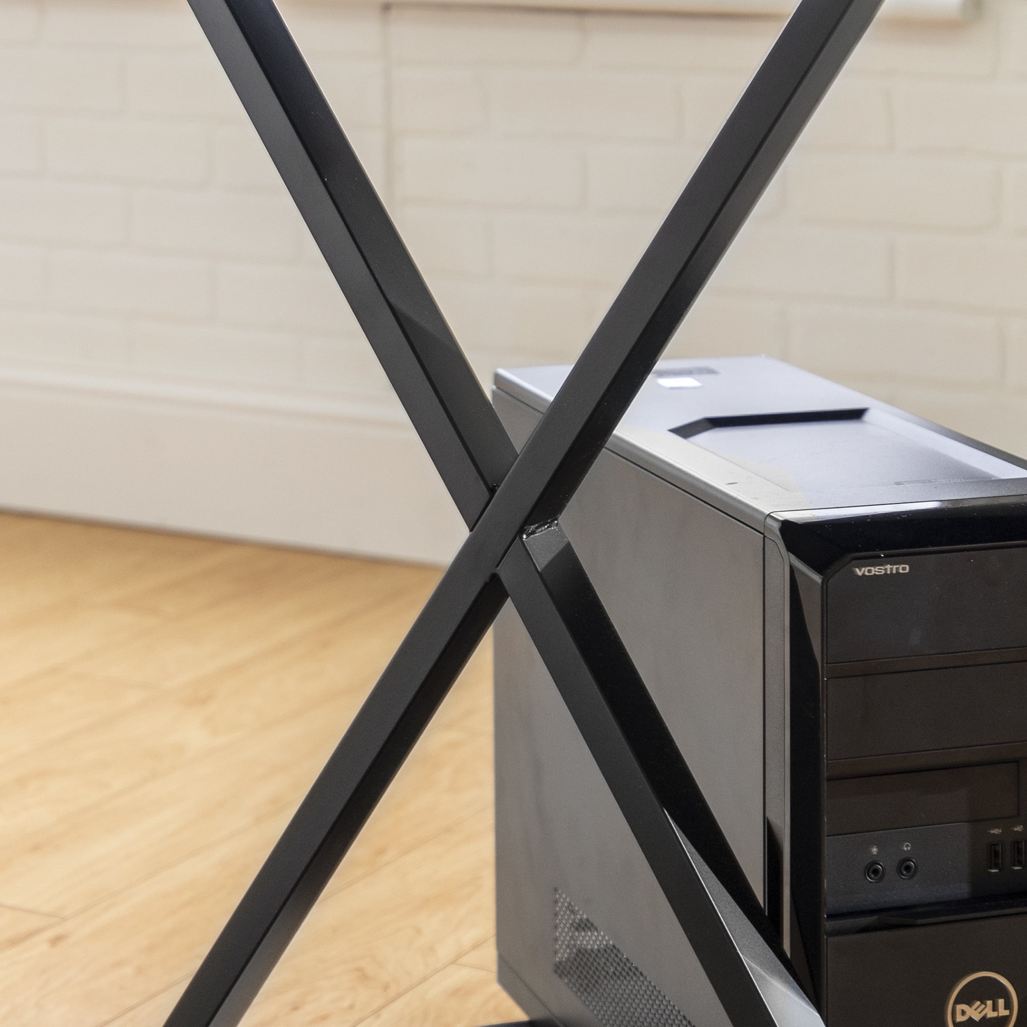 Walker Edison Glass and Metal X-Frame Corner Computer Desk, Black