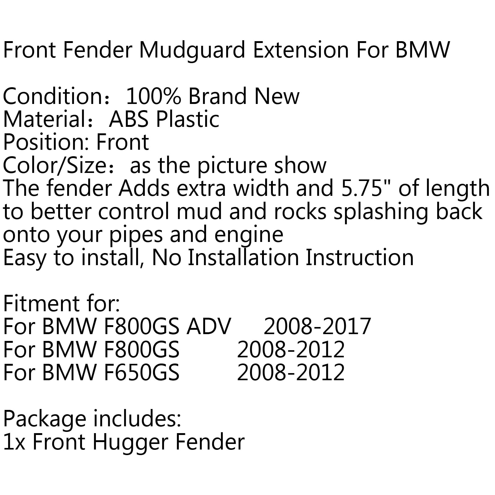 ABS Motorrad Kotflügel vorne Extender Erweiterung für BMW F650GS F800G