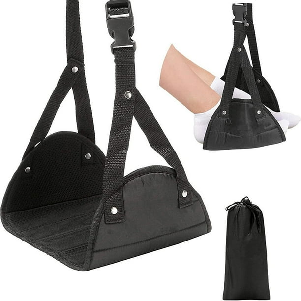 Reposapiés de avión ajustable, hamaca para pies para avión, hamaca para pies debajo del escritorio, reposapiés para oficina y hogar para relajar los pies (negro)
