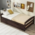 thumbnail image 3 of Twin Size Platform Bed with Pull Out Trundle , Solid Wood Daybed with Trundle for Boys Girls Teens, Twin Bed Frames with 8 Slats Support, No Box Spring Needed, 300lbs/250lbs Capacity, Espresso, 3 of 7