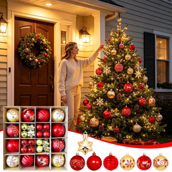 Christmas Ball Ornaments Set Shatterproof Plastic Hanging Decorations for Christmas Tree 44 Count