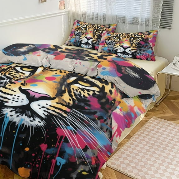 Forest Colored Leopard Flower Leaves Bedding Set Couple Bedclothes Pillowcase Customized Home Textiles Bed Set for Bedroom Decoration