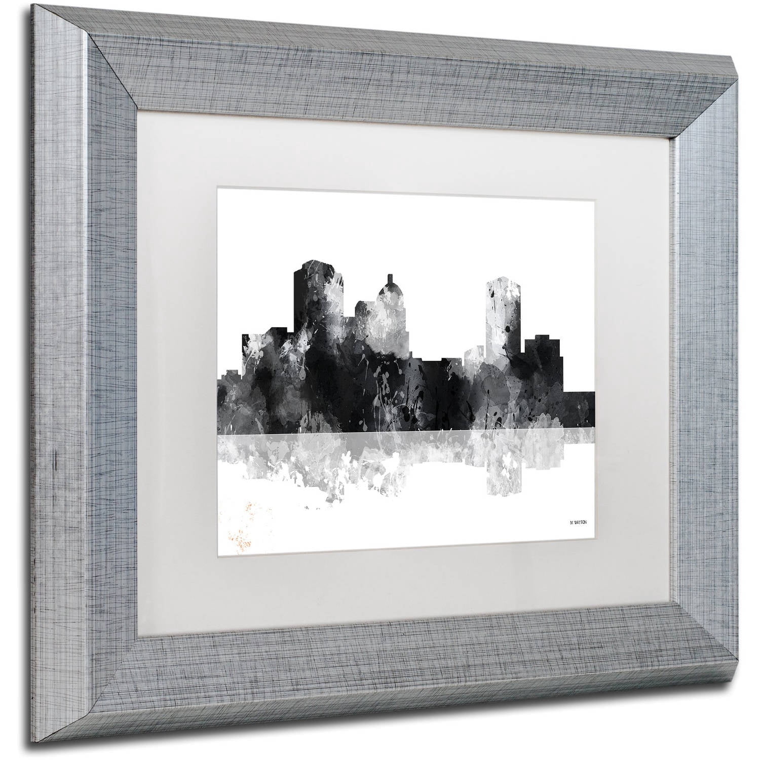 Trademark Fine Art "Montgomery Alabama Skyline BG-1" Canvas Art by Marlene Watson, White Matte, Silver Frame