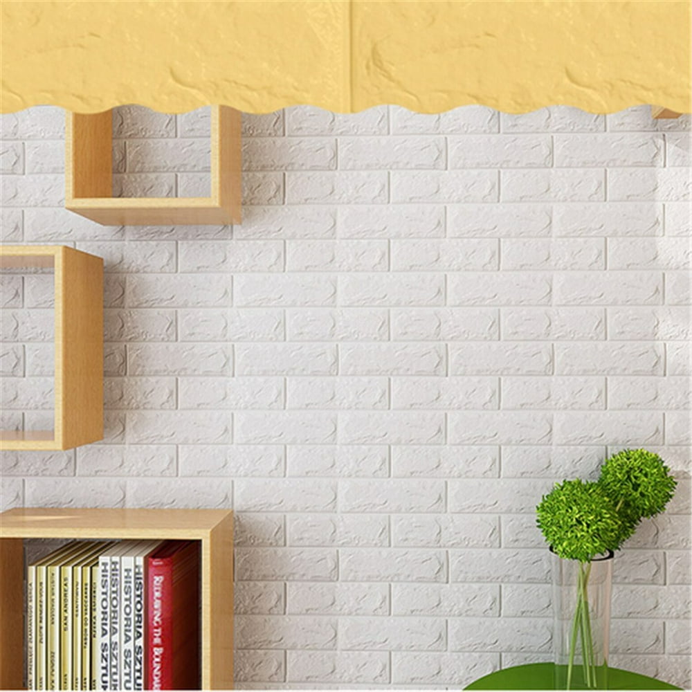 NK HOME Peel and Stick 3D White Brick Wall Stickers Panels Wallpaper Bedroom Living Room Modern