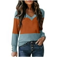 thumbnail image 2 of GaThRRgYP V-neck Sweatshirts Women Long Sleeve,Women's Color Blocked Printed V-neck Regular Sleeve Long Sleeved Decorative Casual Pullover Winter T-shirt Top Coffee XXL, 2 of 4