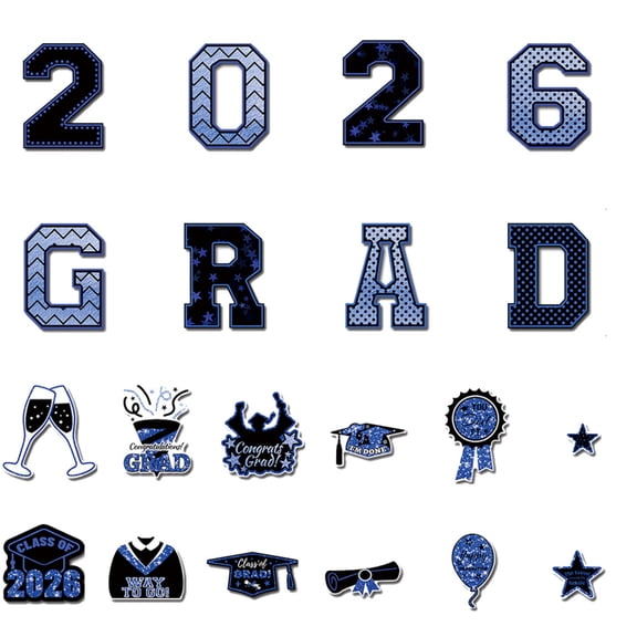 Graduation Decorations 2026, 2026 Graduation, Blue Star Accents, Magnetic Cutouts, Car Fridge Garage Surfaces, Graduation Party, 20 Pc Pack, 4X6 in Base