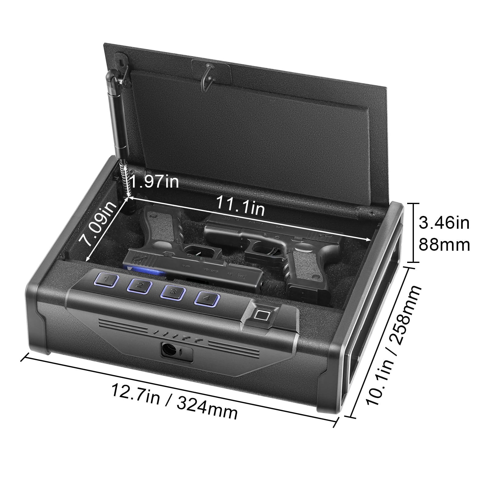 VEVOR Pistols Safe, Biometric Pistol Safe with Three Quick Access Ways of Fingerprints, Passwords and Keys, Handgun Safe for 2 Pistols for Home, Bedside, Nightstand, Car