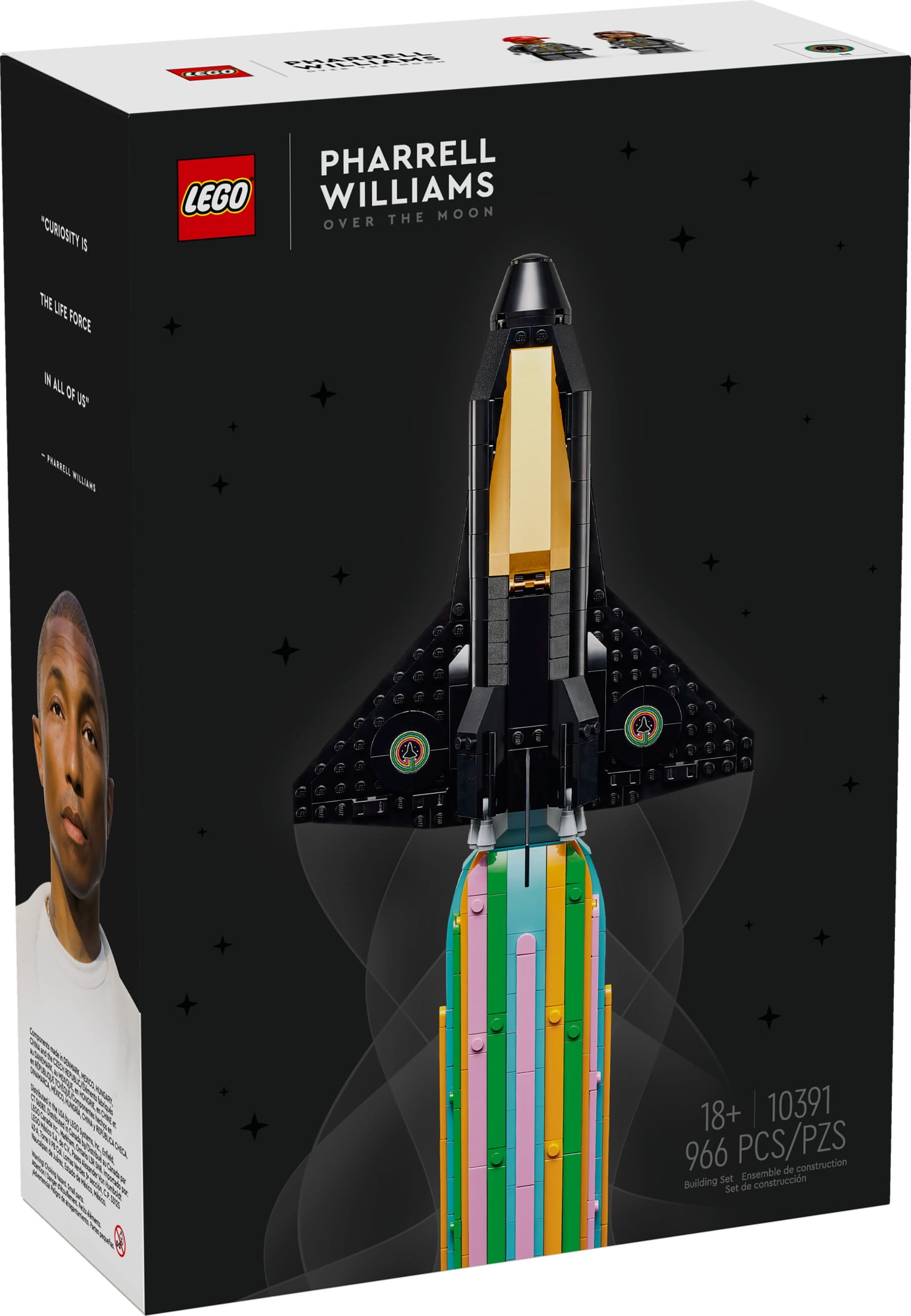 LEGO Icons Over the Moon with Pharrell Williams Set - Model Space Shuttle Building Kit - Gift for Adults - Includes Pharrell and Helen Minifigures with 49 Interchangeable Character Heads - 10391