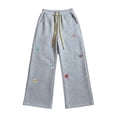 thumbnail image 6 of UACY Girls Floral Print Sweatpants Fall Casual Cute Soft Fleece Wide Leg Joggers Teen Fashion Baggy Straight Track Pants, 6 of 8