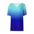 thumbnail image 5 of Aobny Tops Women Gradient Blue Cooling T-Shirt Plus V-Neck Elbow-Length Trendy Tops for Women 2025, 5 of 7
